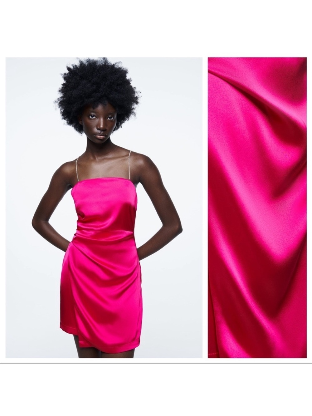 Zara Fuchsia Satin Mini Dress with rhinestone Straps XS - Picture 7 of 8